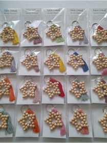 Resim 25 ADET Püsküllü Ahşap Yıldız Anahtarlık Bebek Mevlüt Şekeri Çok Renkli 