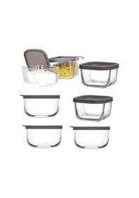 Resim Lav Saklama Kabı Cam Kahvaltılık - Saklama Seti 7 Parça 3 Boy Gri 