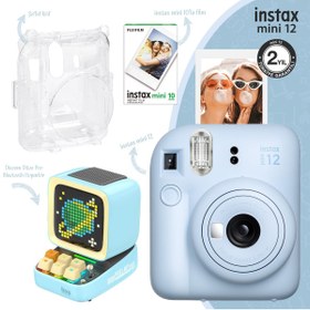 Resim Fujifilm Instax Mini 12 Mavi Fotoğraf Makinesi-10'lu Film-şeffaf Kılıf Ve Divoom Ditoo Pro Mavi Uyarlanabilir 