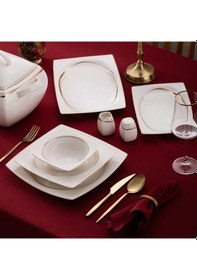 Resim Emsan Fine Bone Hale 60 Parça 12 Kişilik Kare Yemek Takımı Gold Beyaz - Gold 