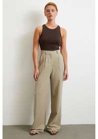 Resim Never More Keten Palazzo Pantolon Gri Gri 