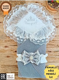 Resim Triko Przm Haki Bebek Kundağı Unisex Bebek Dış Kundak Battaniyesi Hastane Çıkışı Kundak Battaniye Gri 