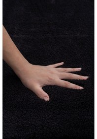 Resim Vl Yıkanabilir Premium Ponpon Saçaklı Kaymaz Taban Post Peluş Banyo Paspası 2'li Takım Antrasit Siyah 