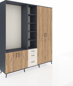 Resim Hyperion Dolap 13 Raflı 3 Çekmeceli 4 Kapaklı 220x44x243 Antrasit-çam/aytaşı Atlas Çam/aytası 