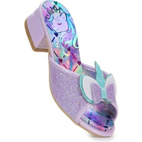 Resim Kiko Kids Unicorn Kız Çocuk Topuklu Simli Abiye Terlik Lila Lila 