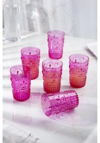 Resim Akrilik Pembe 6'lı Kısa Bardak & Su Meşrubat Kahve Yanı Bardağı 400 ml (Cam Değildir) 