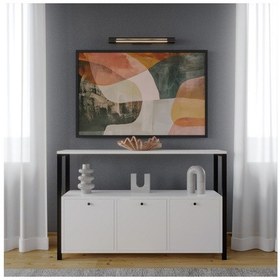 Resim Cepa 3 Kapaklı Raflı Metal Ayaklı Konsol Beyaz Beyaz 