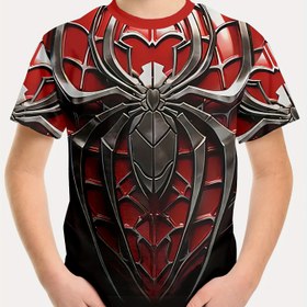 Resim Erkek Çocuklar İçin 3D Örümcek Kalp Baskılı T-Shirt - Yaz İçin Şık ve Rahat Kısa Kollu Yuvarlak Yaka Üst, Kızıl ve Siyah Grafik Tişört 