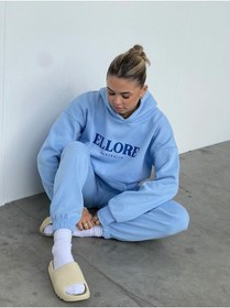 Resim Ellore Australia Eşofman Takımı Sweatshirt Jogger - Bebe Mavisi Baskılı Oversize Şardonlu Kapüşonlu Bebe Mavisi 