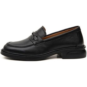 Resim Tokalı Kadın Günlük Rahat Loafer Ayakkabı Hakiki Yumuşak Deri Siyah 