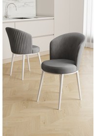 Resim Canisa Risa Serisi 1 Adet Gri Mutfak Sandalyesi Beyaz Metal Ayak 1.sınıf Babyface Kumaş Gri Sandalye Beyaz Ayak 