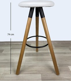 Resim Banco Bar Sandalyesi, Bar Taburesi 74cm Ahşap Ayak Beyaz Deri Oturak Çok Renkli 