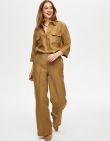 Resim Faik Sönmez Wide Leg Fit Ütü İzli Tensel Keten Pantolon S25pnt018 Us25pnt01831 Vizon 