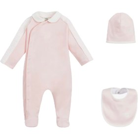 Resim Pembe 3lü Şerit Detaylı Unisex Bebek Tulum Seti 