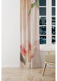 Resim Flower Art Desenli Süet Oturma Odası Salon Fon Perde Baskılı Ekstrafor Büzgü Tek Kanat Prd-1030 Çok Renkli 