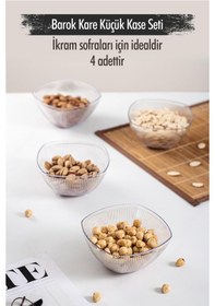 Resim 9081928268186 - Akrilik Barok Şeffaf Kare 4'lü Küçük Kase Seti & Çerezlik & Sunumluk & İkramlık Cam Değildir 6763dp4 Diğer 