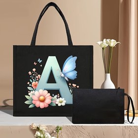 Resim 2'li Çiçek Harf Baskılı Tote Çanta Seti, Moda Büyük Kapasiteli El Çantası ve Kavanoz Çantası, Hafif Alışveriş Çantası, Doğum Günü ve Festival Hediye Çantası, Uluslararası Kadınlar Günü için 