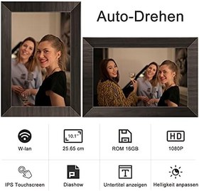 Resim 10,1 inç Dijital Fotoğraf Çerçevesi, MARVUE WLAN Elektronik Resim Çerçevesi, IPS Dokunmatik Ekran, Ebeveynler/Çiftler/Arkadaşlar/Aile için Hediye, 16 GB Bellek, Ahşap Efekti 