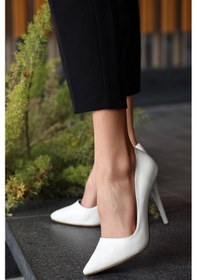 Resim Hkursat Ns085 Beyaz Cilt Stiletto Kadın Ayakkabı Beyaz 