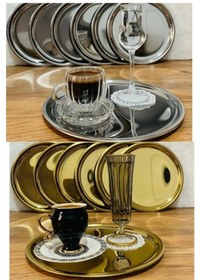 Resim Bimote 12'li Paslanmaz Çelik Sunum Tepsi Gümüş Ve Gold 