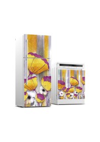 Resim Buzdolabı Ve Bulaşık Makinası Beyaz Eşya Sticker Kaplama 3d Golden Flowers 