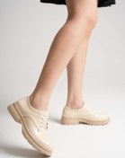 Resim ANALİN SHOES Kadın Hakiki Deri Bağcıklı Oxford Ayakkabı - Bej Rugan 