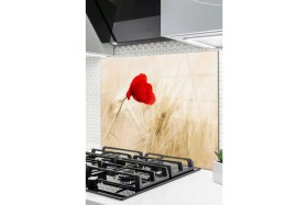 Resim Cam Ocak Arkası Koruyucu Ankastre Arkası Koruyucu | Kırmızı Çiçek 