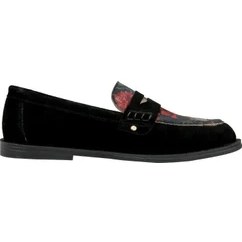 Resim Dogo Kadın Vegan Deri Siyah Loafer - Black Floral Tasarım 