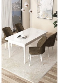 Resim Canisa Concept Arp Serisi, 71x110 Sabit Mutfak Masa Takımı,beyaz Masa 4 Kahve Sandalye Masa Beyaz Sandalyeler Kahve 