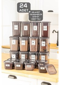 Resim Meleni Home 24'lü Elisa Baharatlık Erzak Saklama Kabı - Kapaklı Kare Baharat Takımı 8x0,50 Lt-1,10 Lt-1,70 Lt 