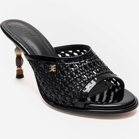 Resim Luvishoes Selvıan Siyah Örgü Kadın Boncuk Topuklu Terlik 