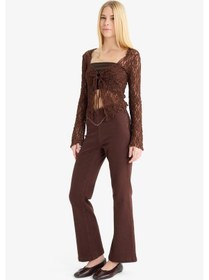 Resim Defacto Coool Flare Fit Normal Bel Gabardin Pantolon G2628ax25wnbn470 Kahve 