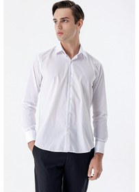Resim İmza Beyaz Klasik Yaka Uzun Kol Cepsiz Slim Fit Basic Pamuklu Gömlek 1004255059 