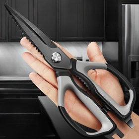 Resim 1 Adet Profesyonel Mutfak Makası, Üçlü Kenar Keskinliği, TPR Yumuşak Lastik Saplı 2025 Model Kolay Kemirme ve Gıda Hazırlığı İçin 
