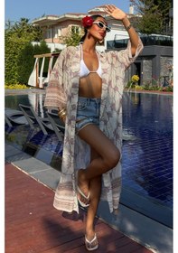 Resim WeShaya Kadın Multi Desenli Kruvaze Şifon Kimono Çok Renkli 