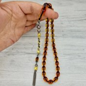 Resim İnan Tesbih Gümüş Püsküllü Ateşi Kehribar Tesbih 
