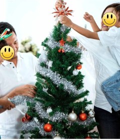 Resim 6lı Yılbaşı Çam Ağacı Süsü Gümüş, Kırmızı, Fuşya, Beyaz, Mavi, Yeşil Ağaç Tinsel Garland 2mtx5cm Sim 0 