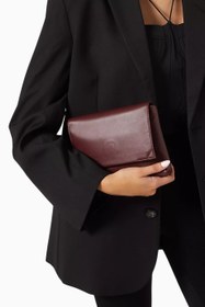 Resim Sheath Bordo Deri Katlamalı, Manyetik Kapaklı Kadın Clutch Çanta - Bordo 