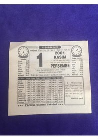 Resim 1 Kasım 2001 Takvim Yaprağı - Nostalji Koleksiyonluk Takvim Yaprağı C 