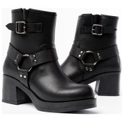 Resim 5109-3042 Siyah Toka Aksesuarlı Fermuarlı Kalın Topuklu Günlü... Siyah 