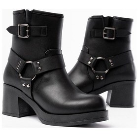 Resim 5109-3042 Siyah Toka Aksesuarlı Fermuarlı Kalın Topuklu Günlü... Siyah 