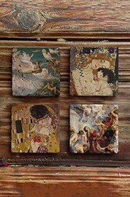 Resim Oscar Stone Decor Taş Bardak Altlığı Stone Coasters - 4lü Set Ünlü Tablo Kolleksiyonu Seti 