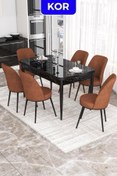Resim Canisa Kor Serisi 70x114 Açılabilir Mutfak Masası Takımı Siyah Mermer Desen Masa 6 Kiremit Sandalye 