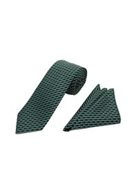 Resim Brianze 7 CM Yeşil Siyah Beyaz Desenli Kravat Mendil Set Yeşil 