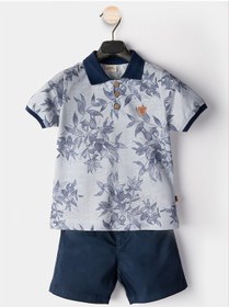 Resim Midimod Erkek Çocuk 3'li Takım Polo Yaka T-shirt Şort Kemer Takım Renkli 