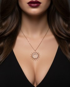 Resim Güneş Tasarım 925 Ayar Gümüş Kadın Rose Renk Kolye 