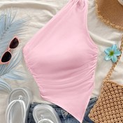 Resim Kadınlar için Asimetrik Tek Omuzlu Tank Top - Düz Pembe Yazlık Plaj Giysisi, Asimetrik Etek & Yaka, Hafif Esnemez Kumaş, Makinede Yıkanabilir, Günlük Havuz Kenarı Kıyafeti 
