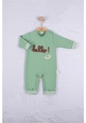 Resim Hello Nakışlı % 100 Pamuk Erkek Bebek Tulum Yeşil 