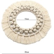 Resim Xiyyadms El Yapımı İpek Dokuma Yuvarlak Duvar Örtüsü - Skandinav Tasarım Odalar İçin Bej Konforlu Dekorasyon Z150c 