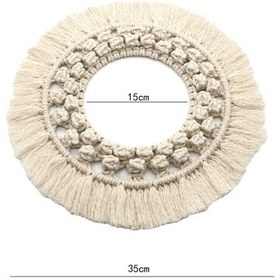 Resim Xiyyadms El Yapımı İpek Dokuma Yuvarlak Duvar Örtüsü - Skandinav Tasarım Odalar İçin Bej Konforlu Dekorasyon Z150c 